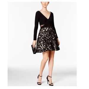 XSCAPE Black Long Sleeve V Neck Short Fit + Flare